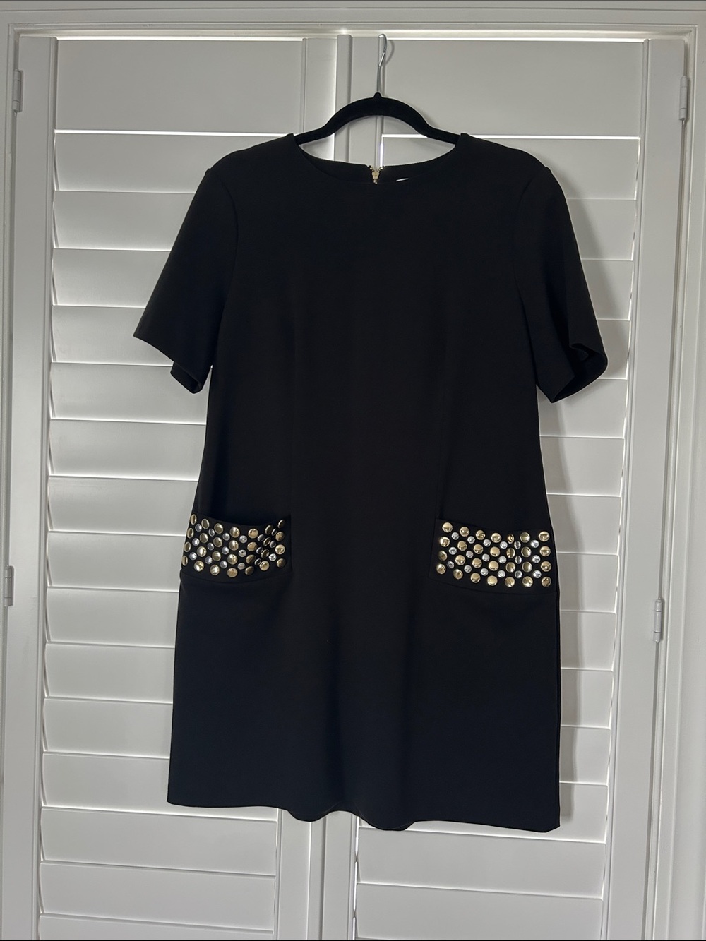 Black Short Sleeve Mini Dress with Studded Pocket Detail